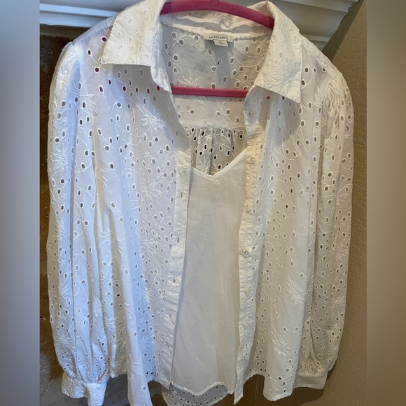 Sundance Women’s Embroidered Eyelet Balloon Slv 💯 cotton Button blouse M - Picture 2 of 14